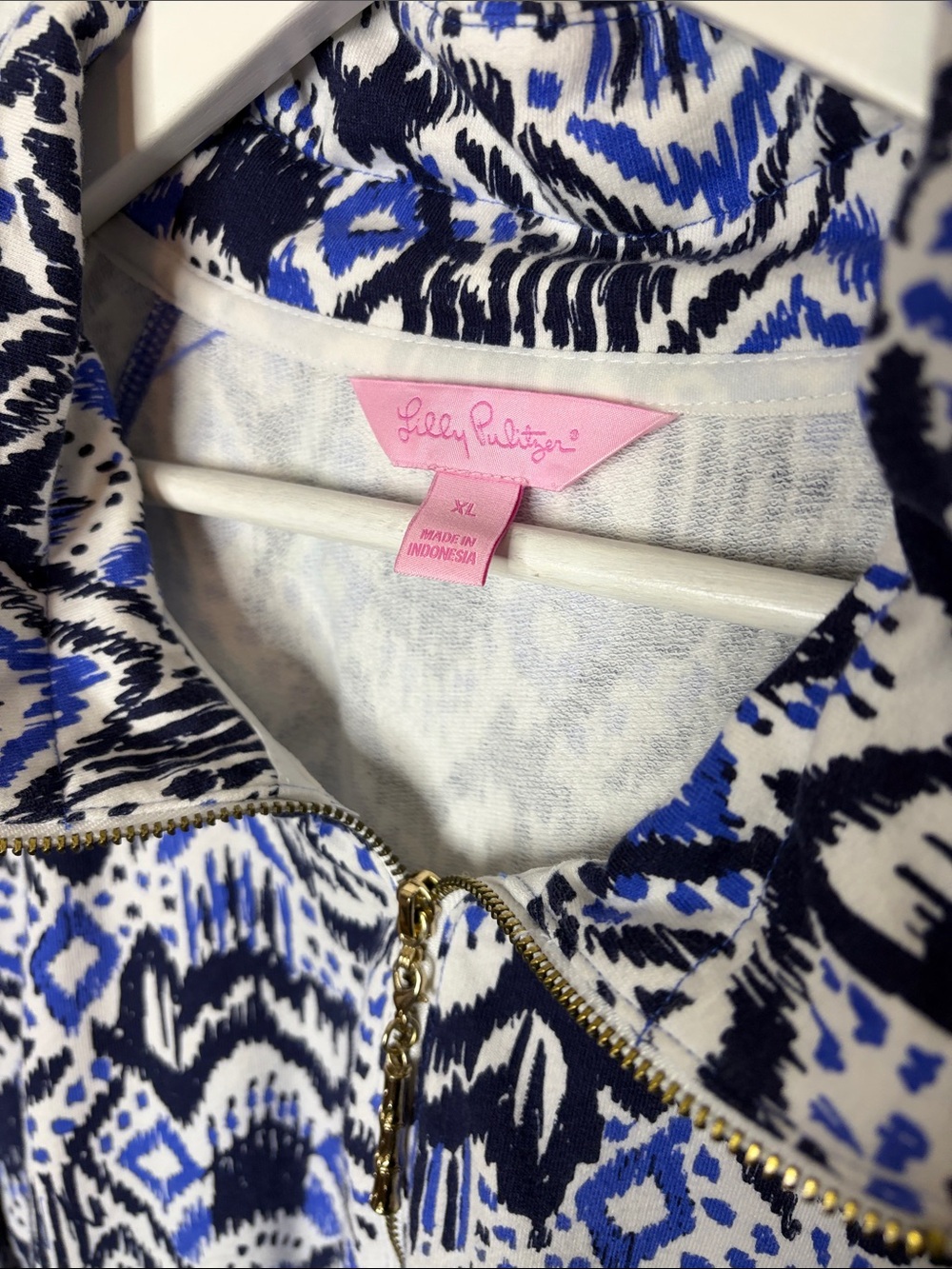 Lily Pulitzer Blue & White Skipper Dress in Oh My COD 1/2 Zip Pop Over Size XL - Picture 4 of 10